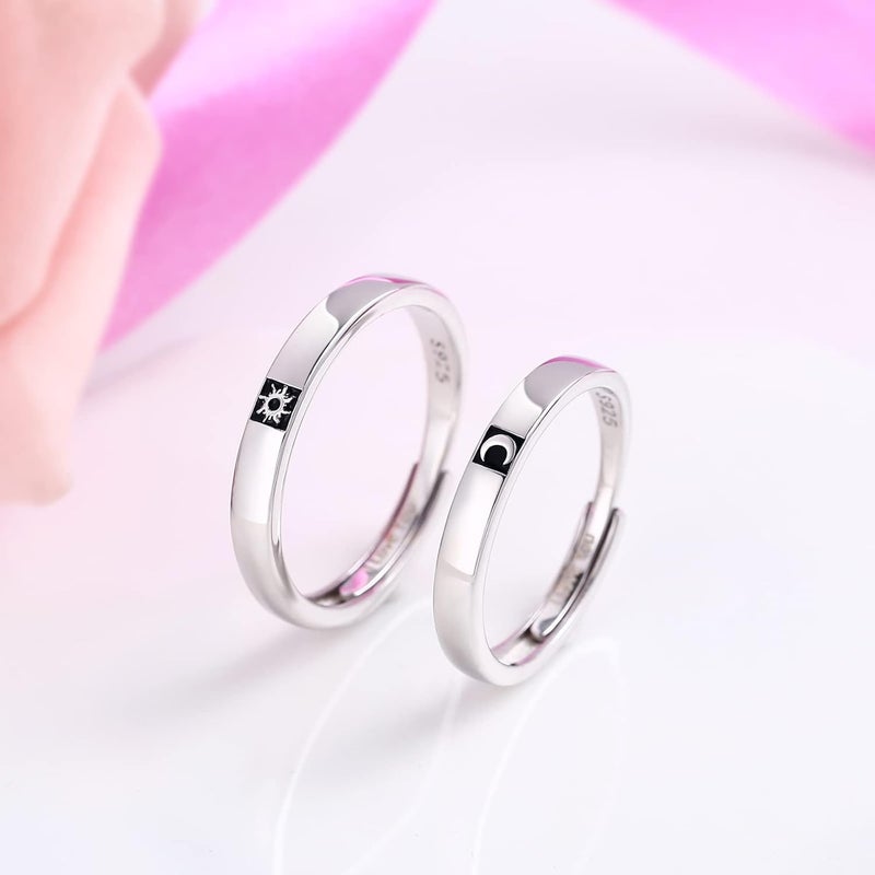 Beydodo 925 Silver Rings Custom Adjustable Sun and Moon Matching Rings Engraved I Love You Couples Rings Wedding - Image 4